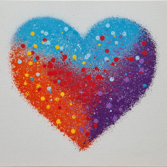 A Vibrant Heart - Contemporary, Colourful, Abstract Love Heart. Created entirely with Spray Paint in Banksy / Pop / Street Art Style Making an Ideal Valentine's Day Gift