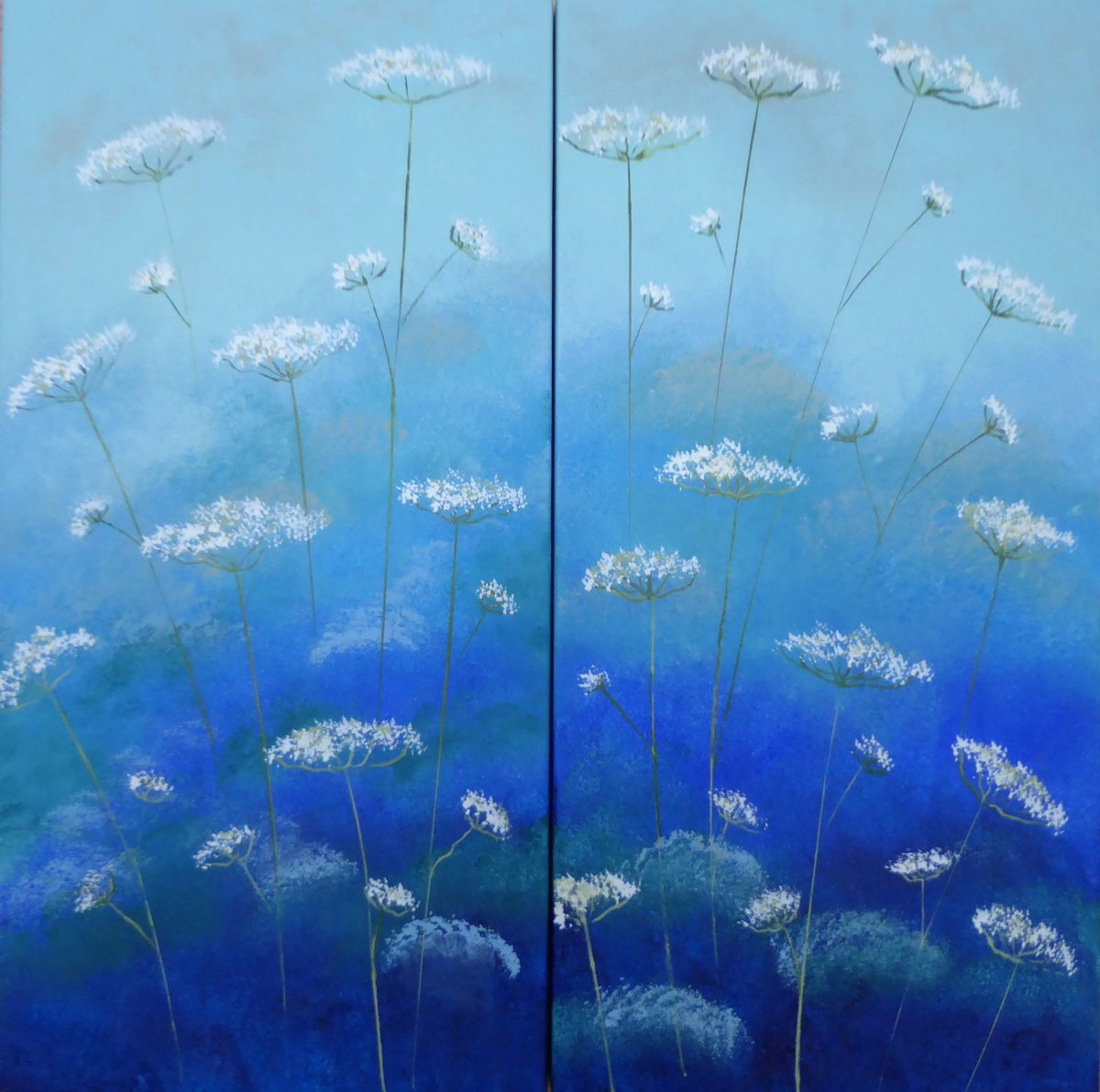 Impressionistic Botanical Acrylic Painting By Elaine Allender, 20 X 20, Cow Parsley, Original Artwork