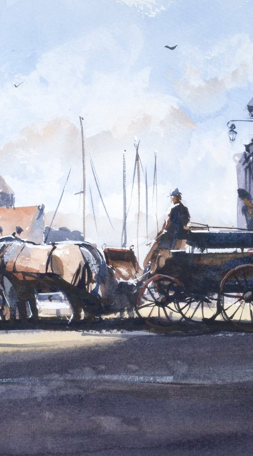 Horses and carriage in Honfleur by Tyl Destoop