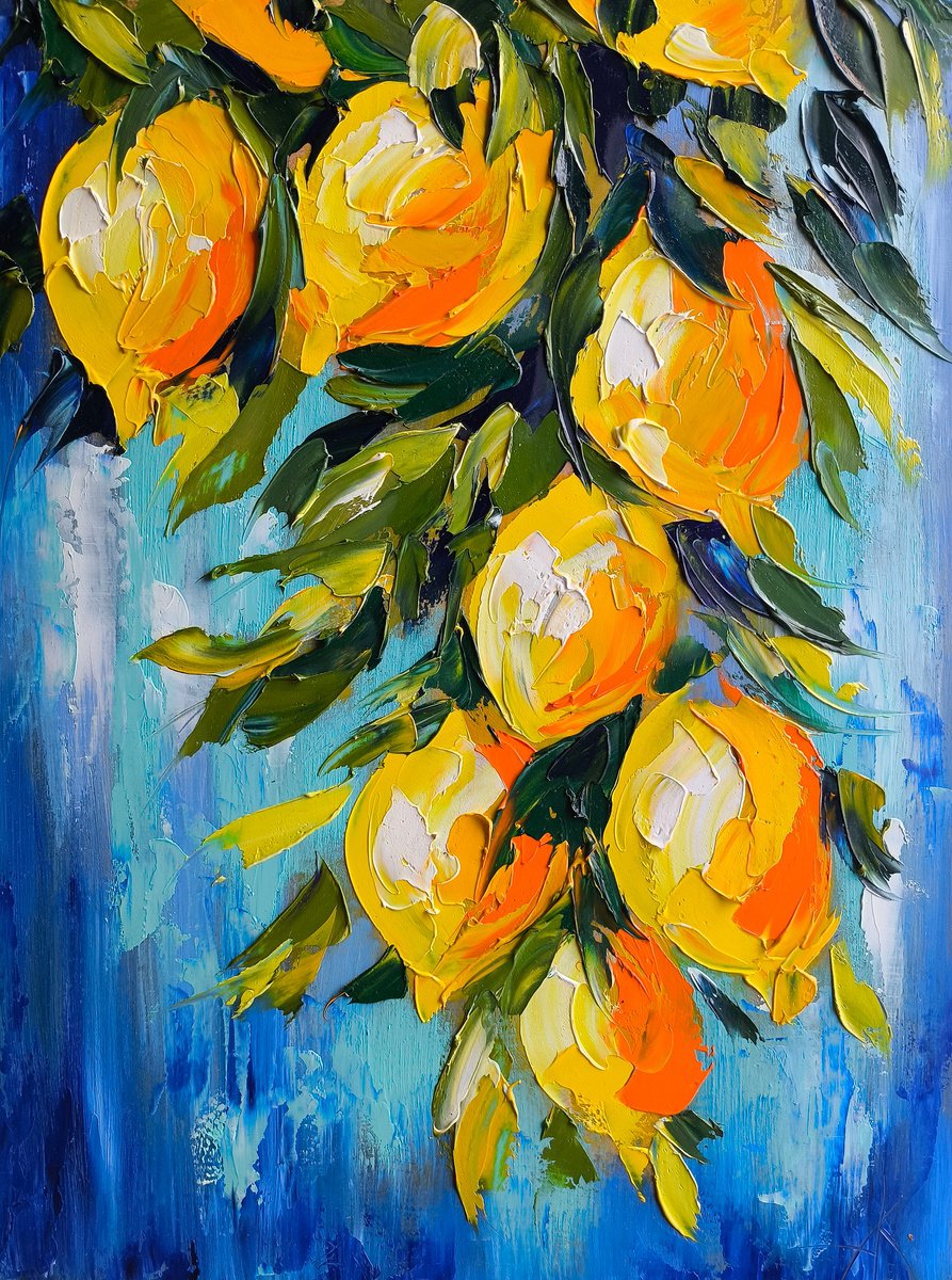 Impressionistic Still Life Oil Painting By Anastasia Kozorez, 12 X 16, Citrus Splash, Original Artwork