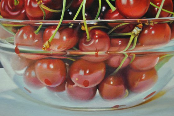 Still life with cherries IV , Original oil on canvas painting