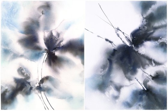 Dark blue flowers diptych