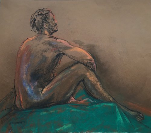 Contemplation a Male Nude Study with Green cloth by Patricia Clements