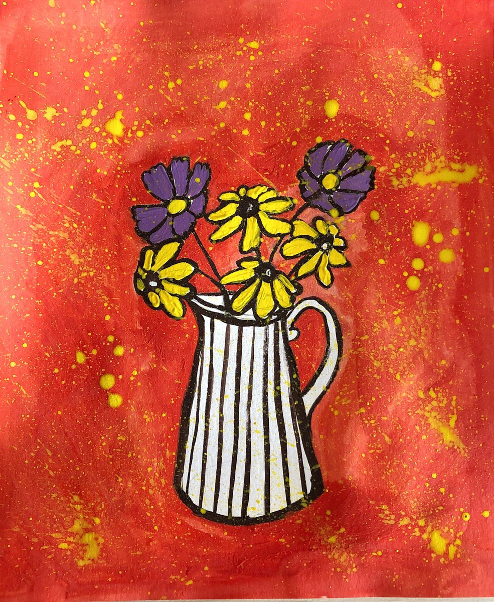 Flowers in vase on Red by Ihnatova Tetiana