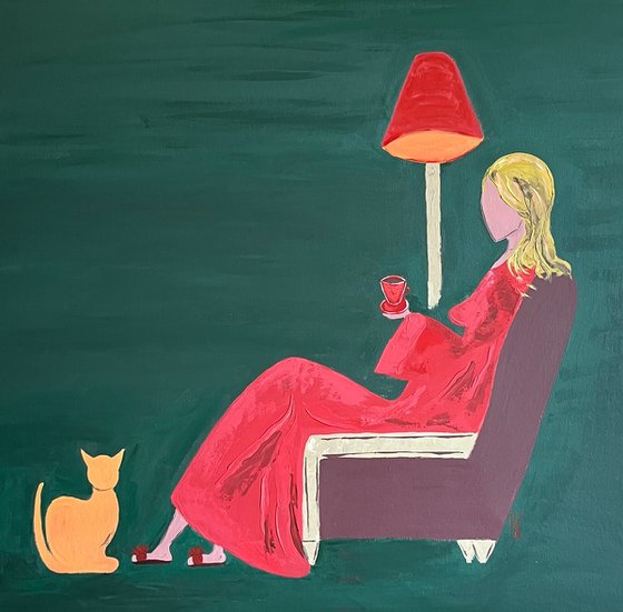 Woman with Cat original Painting