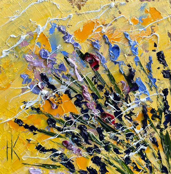 Lavender Painting Floral Original Art Flowers Oil Impasto Small Artwork 6 by 6 inches