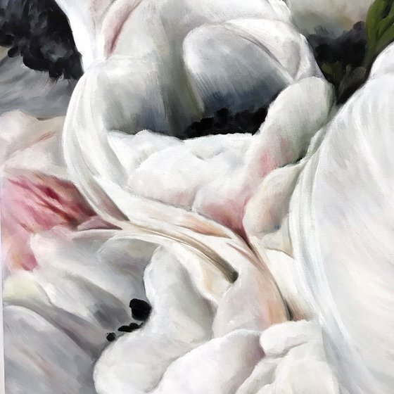 Oil painting with white flowers "Clouds of anemones" 80*60 cm