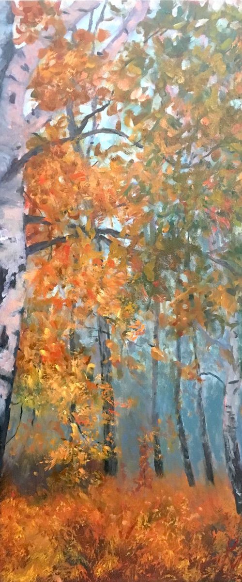 Autumn trees Realism Art Original oil painting by Leo Khomich