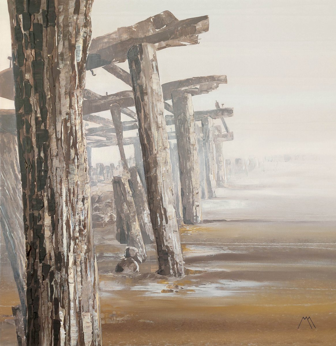 Old wooden Sventoji bridge in the fog by Marius Morkunas