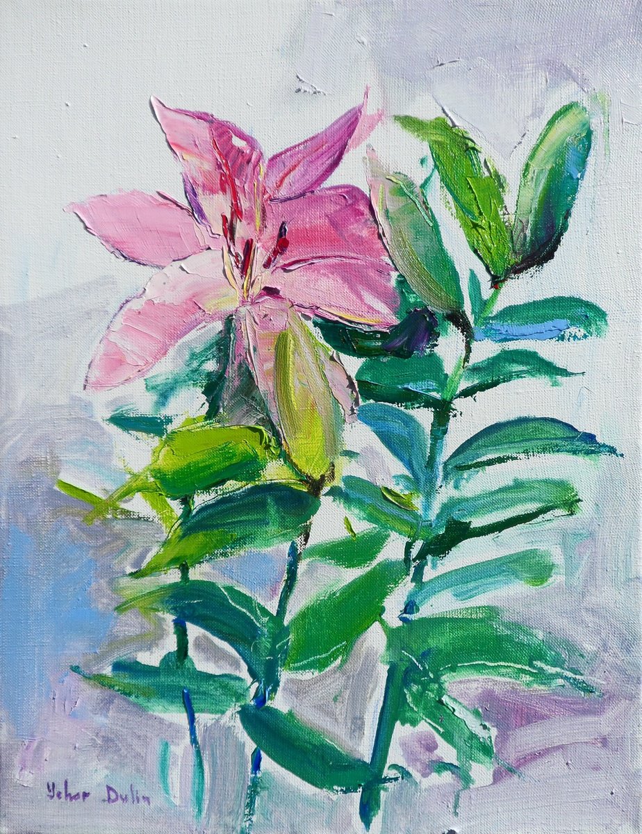 Expressive Botanical Oil Painting By Yehor Dulin, 14 X 18", " Lily Flowers ", Original Artwork
