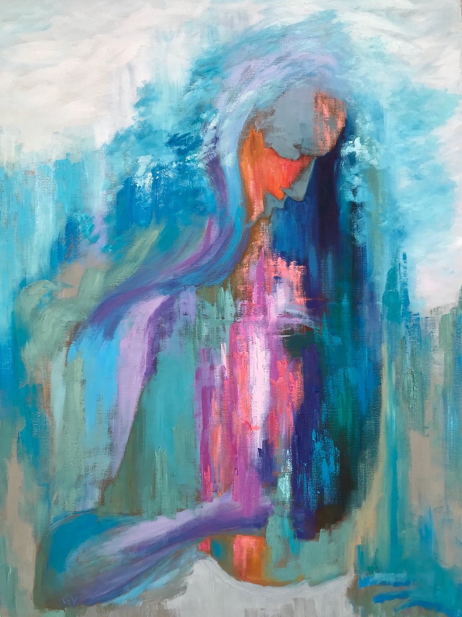 Surrealistic Portrait Oil Painting By Geeta Yerra, 36 X 48, My Precious, Original Artwork