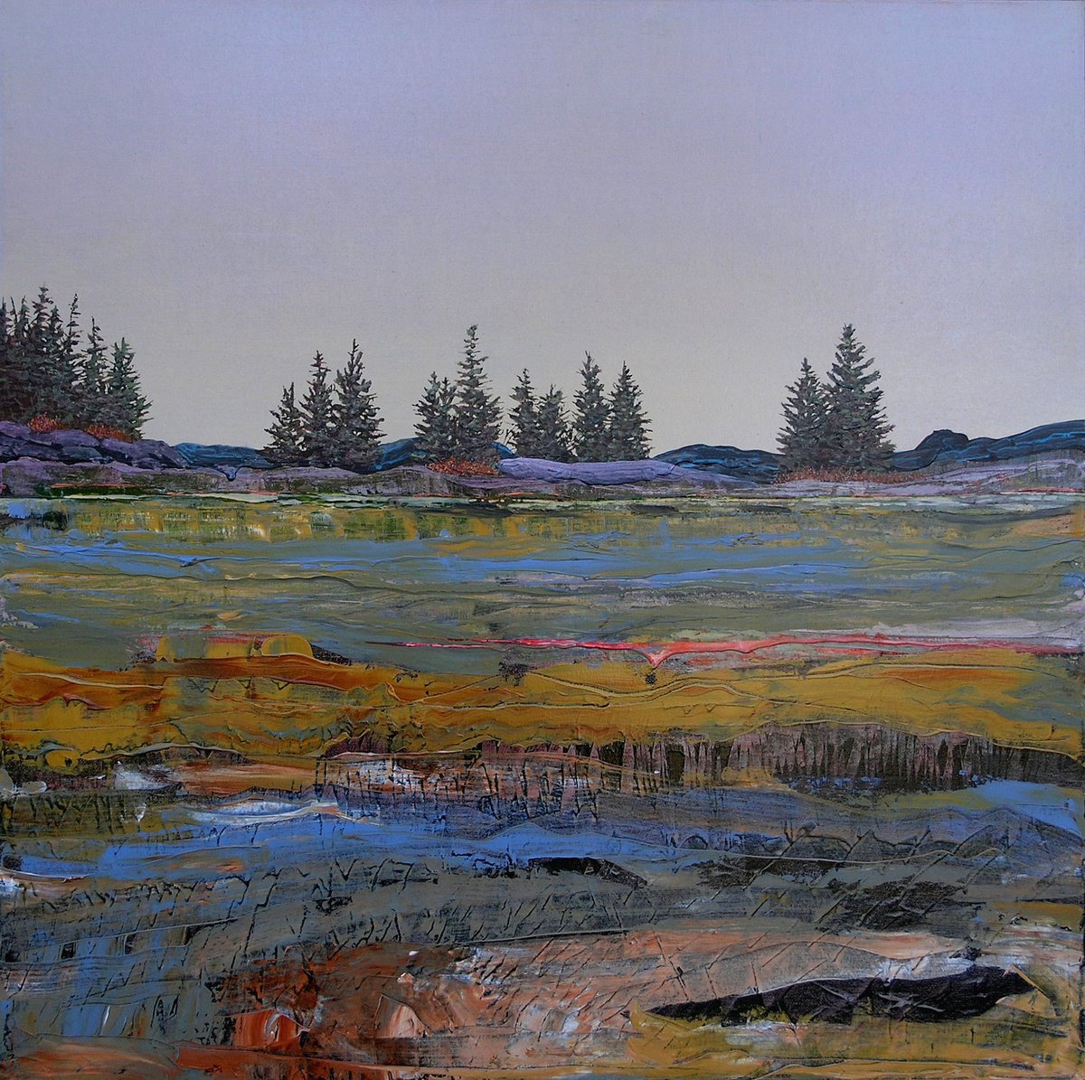 Abstract Landscape Acrylic Painting By Loretta Kaltenhauser, 36 X 36", Back To Nature, Original Artwork