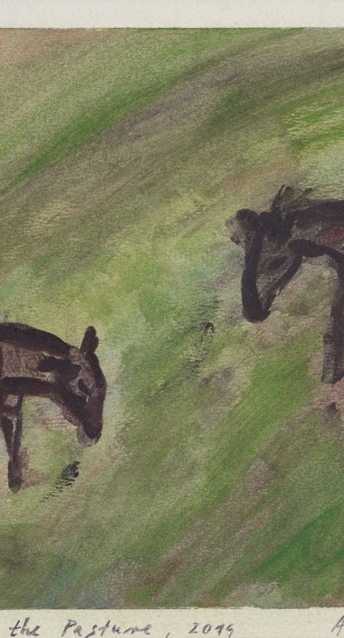 On the Pasture, 2014, acrylic on paper, 17,3 x 22,3 cm by Alenka Koderman
