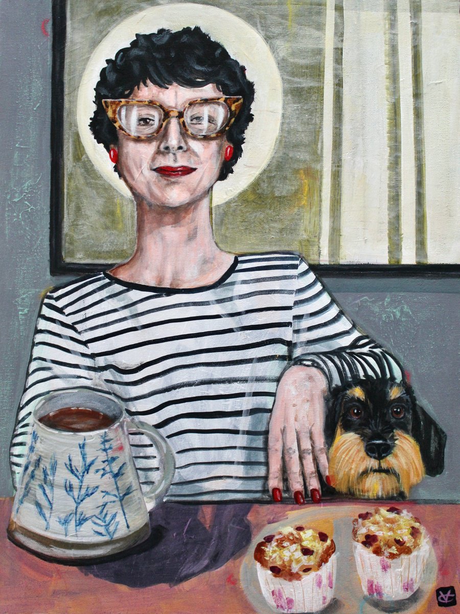 Expressive Portrait Painting By Victoria Coleman, 18 X 24", Contentment, Original Artwork