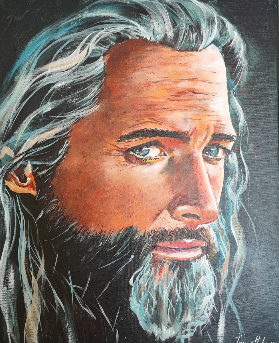 Photorealistic Portrait Acrylic Painting By Tatajana Obuhova, 16 X 20", Gray-Haired Man, Original Artwork