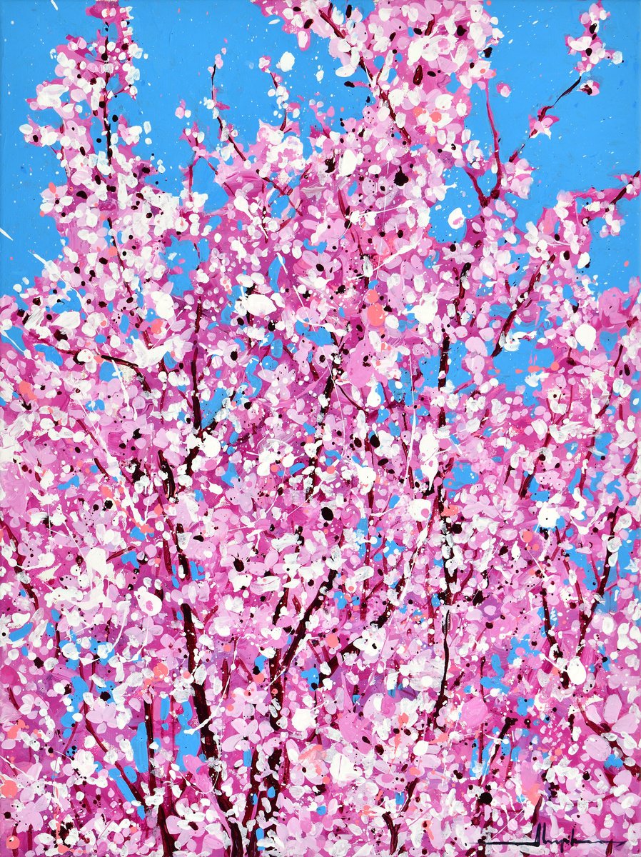 Urban And Pop Botanical Acrylic Painting By Alex Nizovsky, 18 X 24, Cherry Blossom #2, Original Artwork