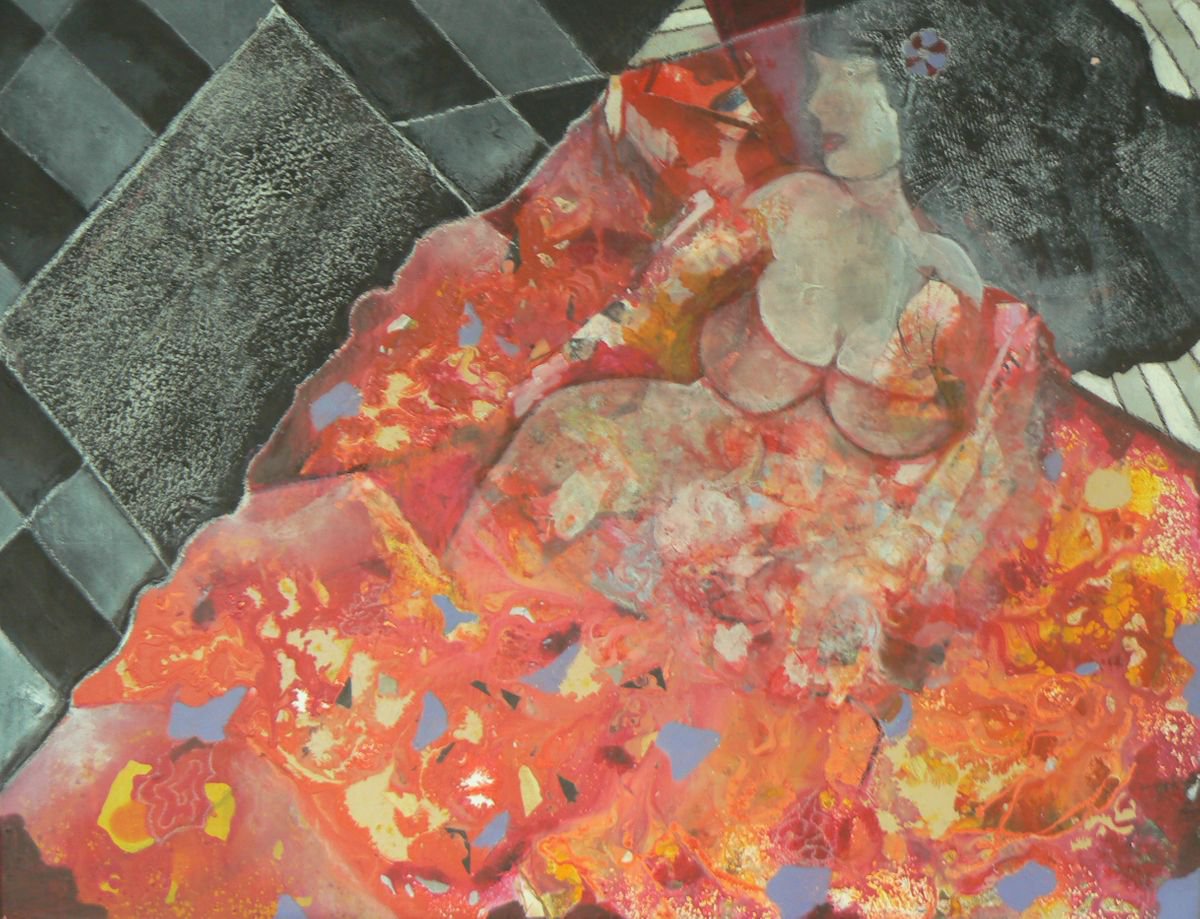 Expressive Portrait Acrylic Painting By Sylvie Oliveri, 35 X 28", In Beautiful Sheets., Original Artwork