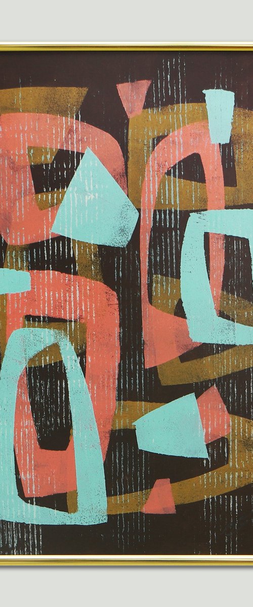 Round & Round Black 2 - Incl Frame - Art on paper - A3 - 31x43CM - Ronald Hunter 22S by Ronald Hunter