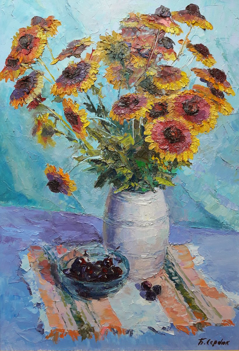 Oil painting Flowers and Cherries by Boris Serdyuk