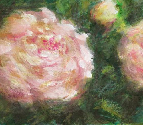 Romantic roses flowers floral mixed media on paper by Fabienne Monestier