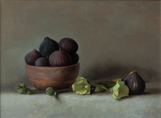 Violet and yellow, oil on canvas, 30x40cm 2018, original still life