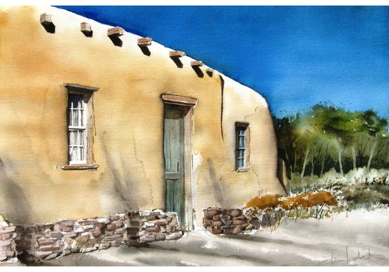 Adobe At The Acequia - Original Watercolor Painting