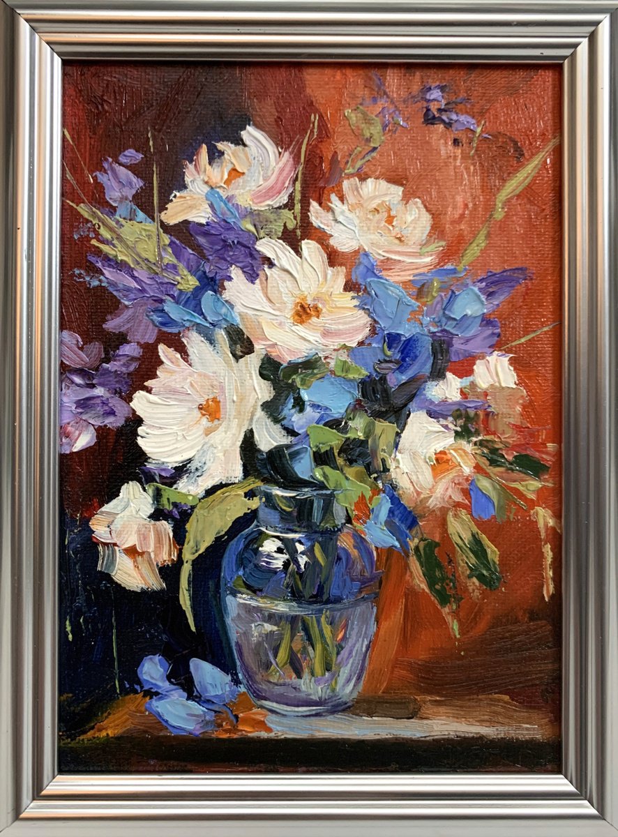Bouquet, White Flowers On Red By Vita Schagen, 6 X 8, Artwork For Sale On Artfinder