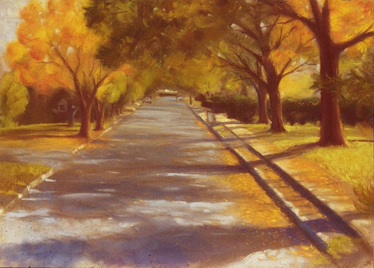 Impressionistic Landscape Oil Painting By Michael Gillespie, 24 X 18", Autumn Street, Original Artwork