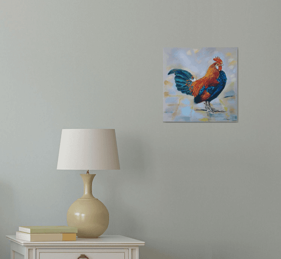 Rooster. Bright, beautiful bird, a gift for him