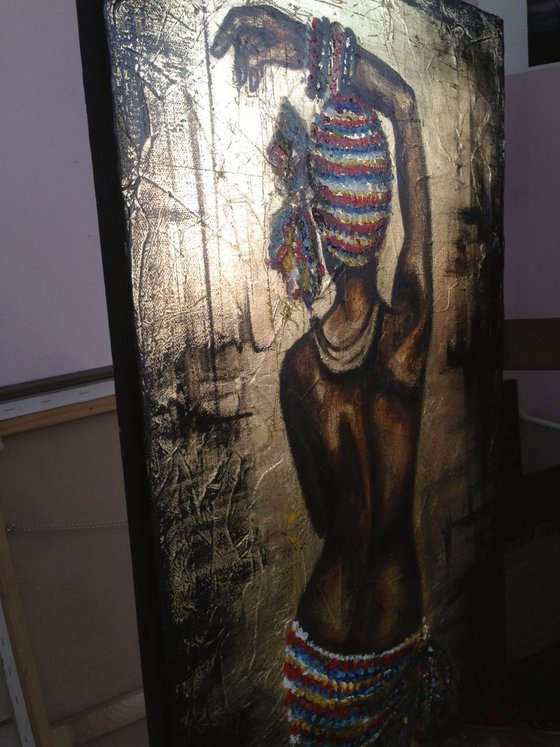 "African beauty",  original mixed-media painting, 40x60x2 cm, ready to hang