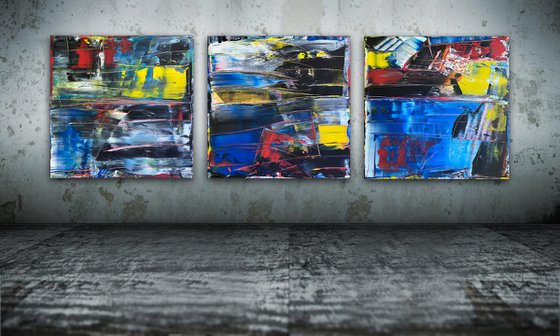 "Catharsis" - Save As A Series - Original Large PMS Abstract Acrylic Painting Triptych on Artist-Stretched Canvas - 108" x 36"