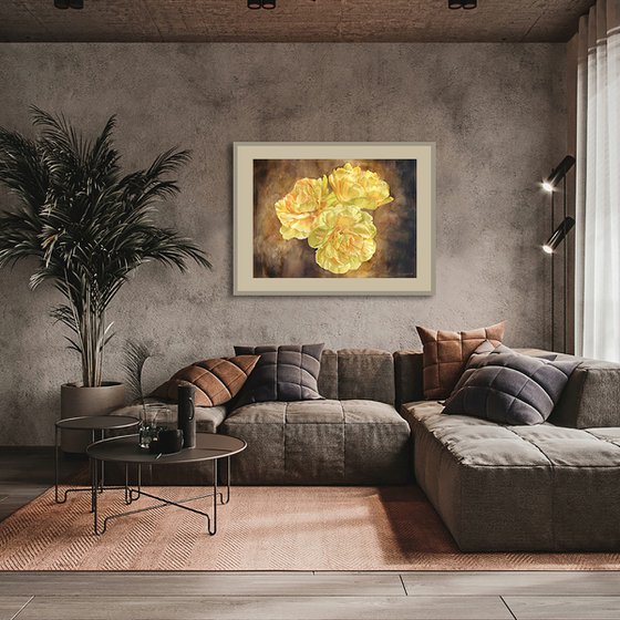 Yellow tulips flower watercolor