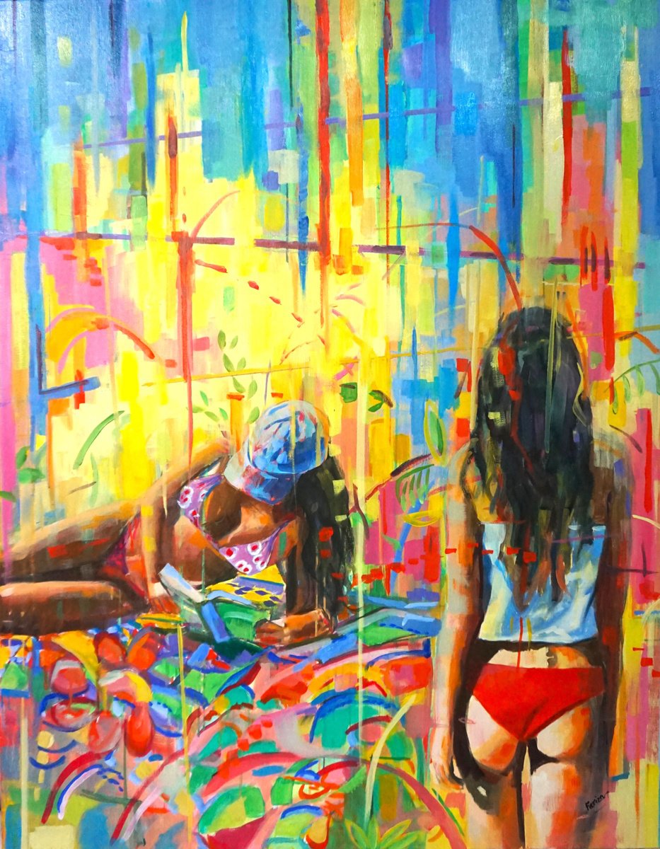 Impressionistic Portrait Oil Painting By Amaya Fernandez Fariza, 29 X 36, On The Beach, Original Artwork