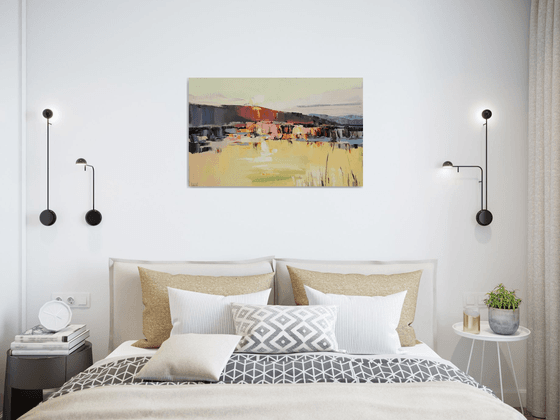 Sunset on the lake .