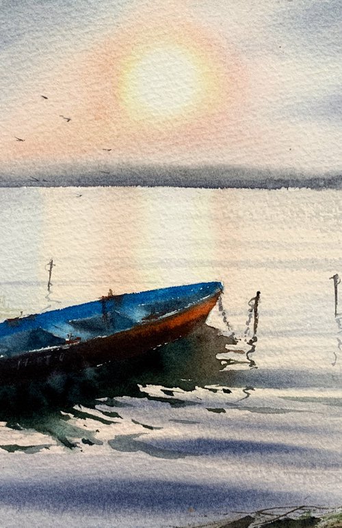 Boat on the lake by Eugenia Gorbacheva