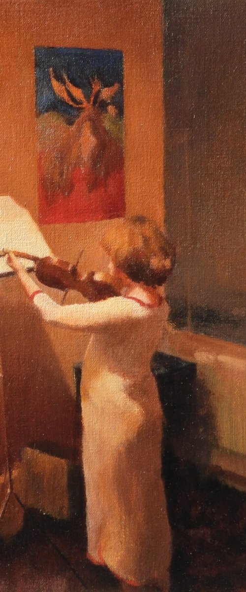 Lesson at Midnight – Girl Playing Violin by KAZUHIKO