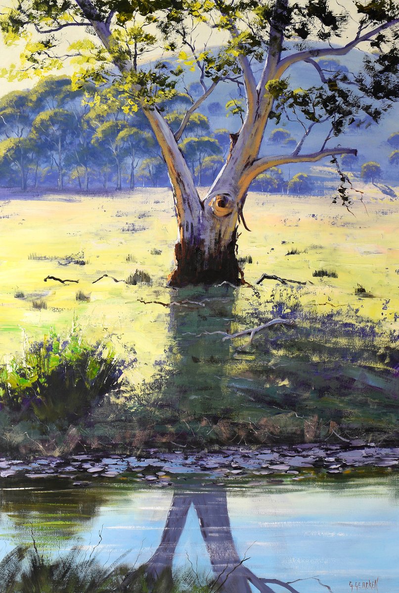 Impressionistic Landscape Oil Painting By Graham Gercken, 24 X 36, Australian Gum Tree, Original Artwork