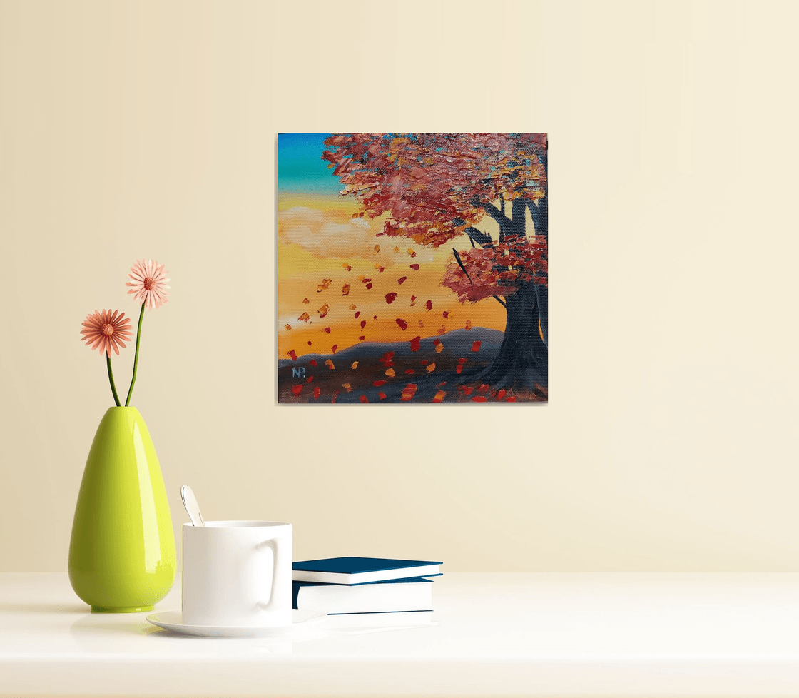 Autumn vibes, original landscape oil painting, tree art, bedroom ...