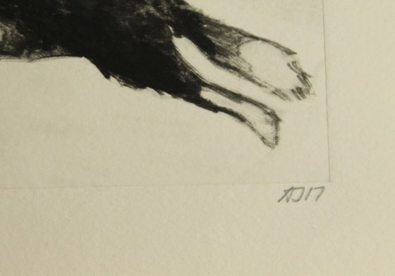 Running Collie, Dog Monoprint, One of a Kind Print