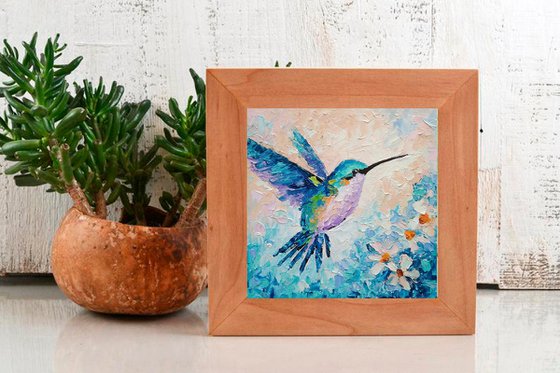 Hummingbird Painting Original Art Bird Artwork Mini Wall Art