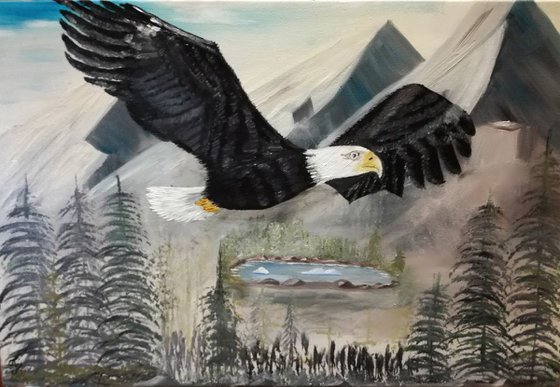 Oil Painting, Gift idea,  Original, wall  Art On Canvas, The eagle with man's eyes