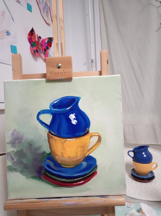 Still life with a small colourful service