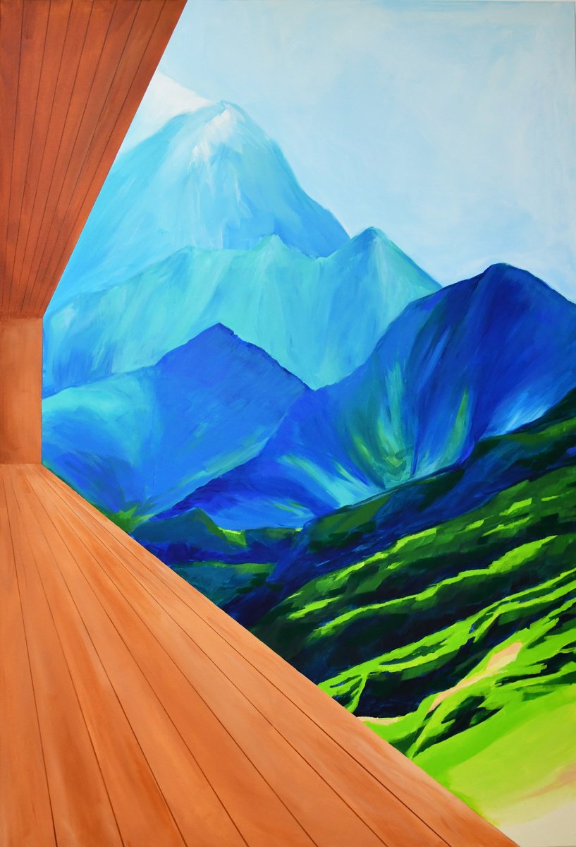 Landscape Acrylic Painting By Zeljka Paic, 39 X 59", Green Architecture Ix, Original Artwork