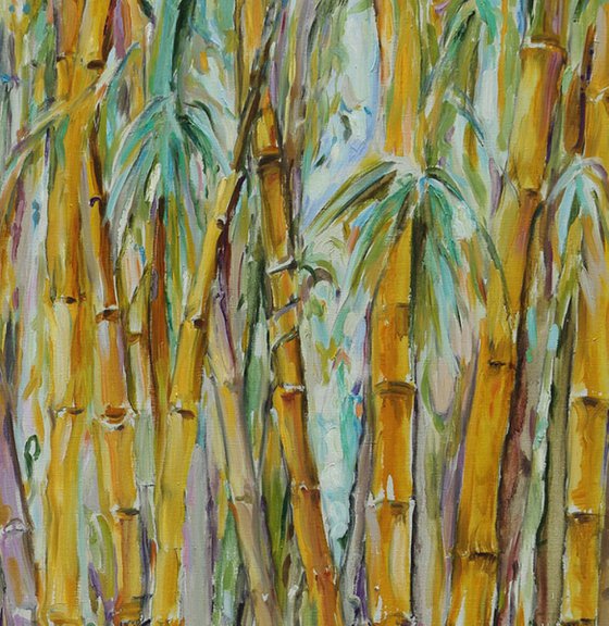 SINGING BAMBOO №1 - large original oil painting, panel, plants and trees, landscape art, home interior decor. 146х146