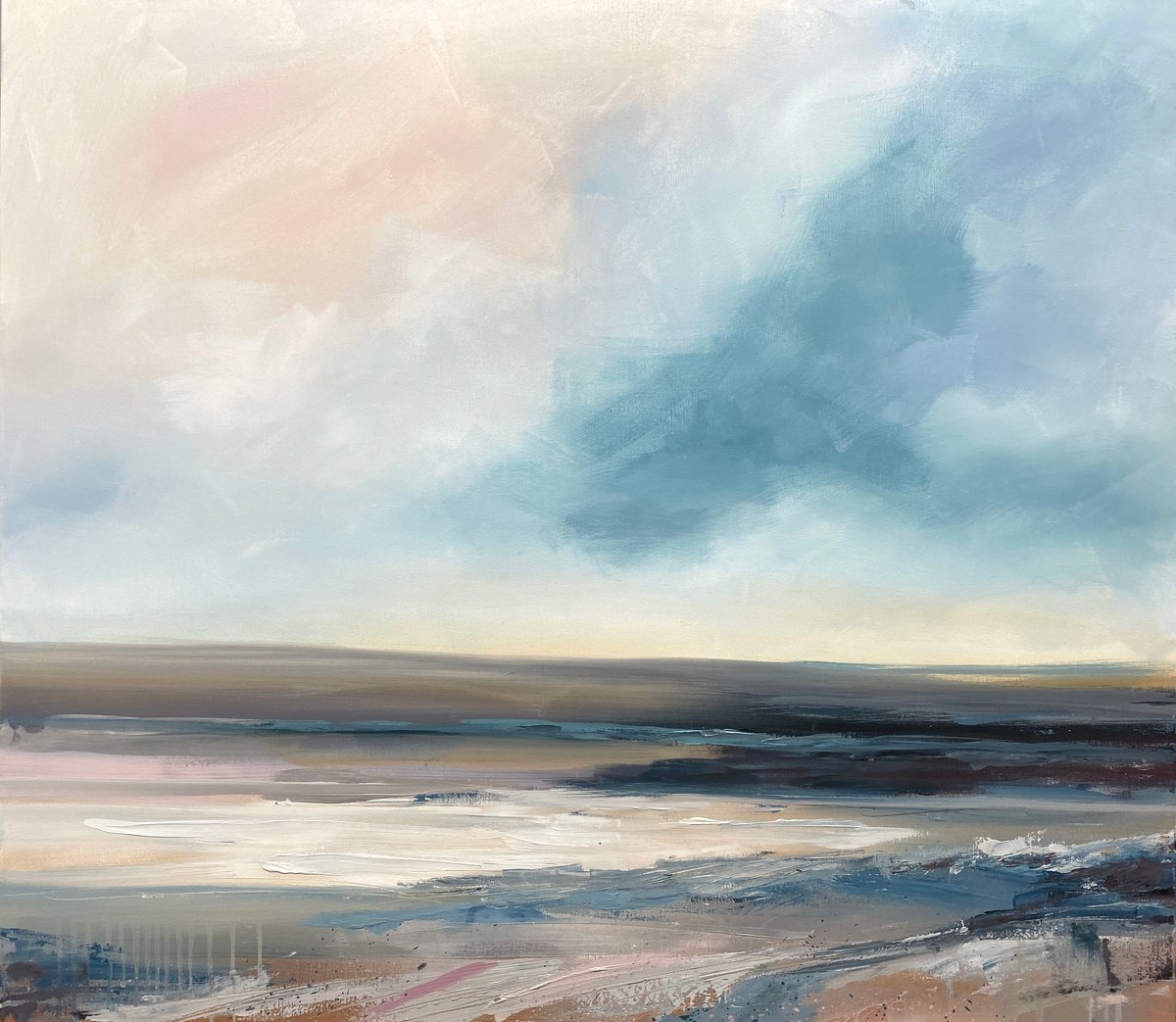 Impressionistic Landscape Acrylic Painting By Helen Mount, 35 X 31, Premonition, Original Artwork