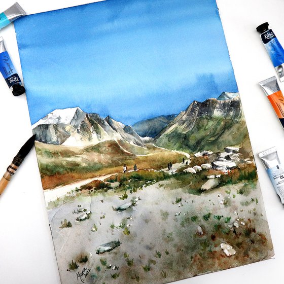 Rocky Path, Mont Blanc - Original Watercolor Painting
