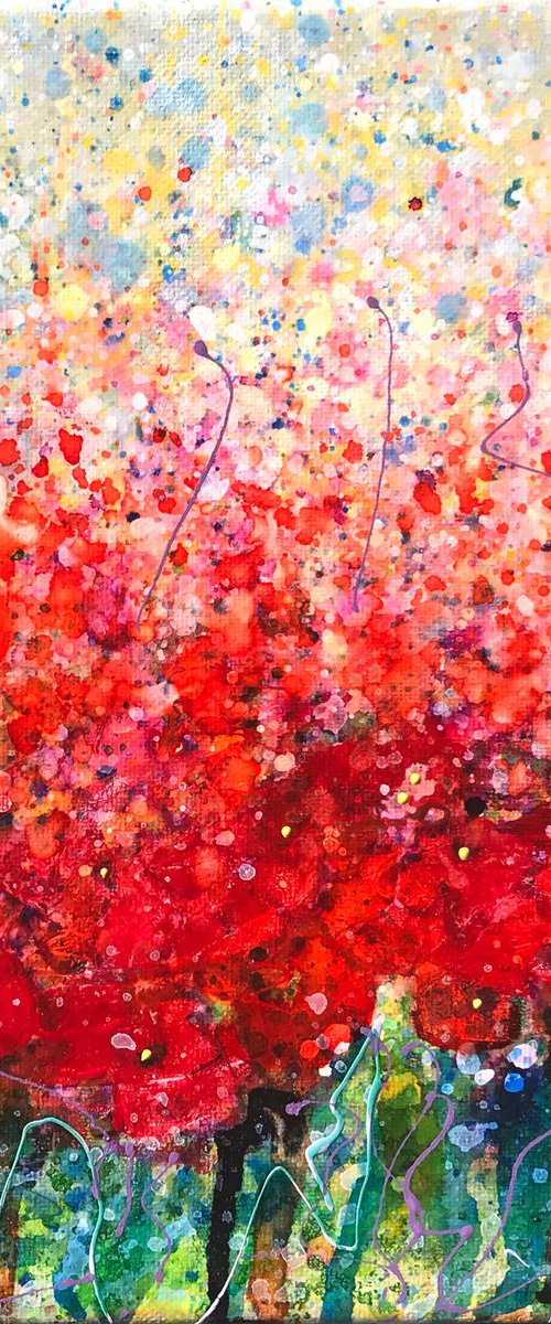 Abstract Poppy Field   #1  10 "X 10" X 0.5"  by @OLenaArt by Lena Owens at OLena Art