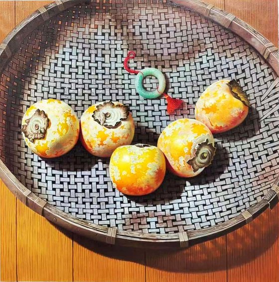 Still life:Persimmon in the bamboo basket