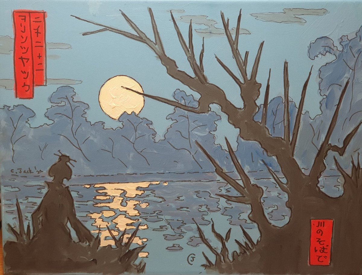 Landscape Acrylic Painting By Colin Ross Jack, 16 X 12, Moonlight On The River, Original Artwork