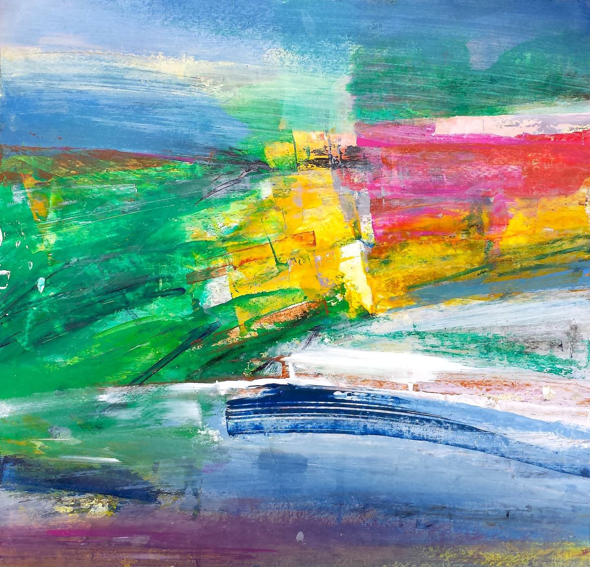 Expressive Abstract Acrylic Painting By Florina Breazu, 12 X 13, Contrast, Original Artwork